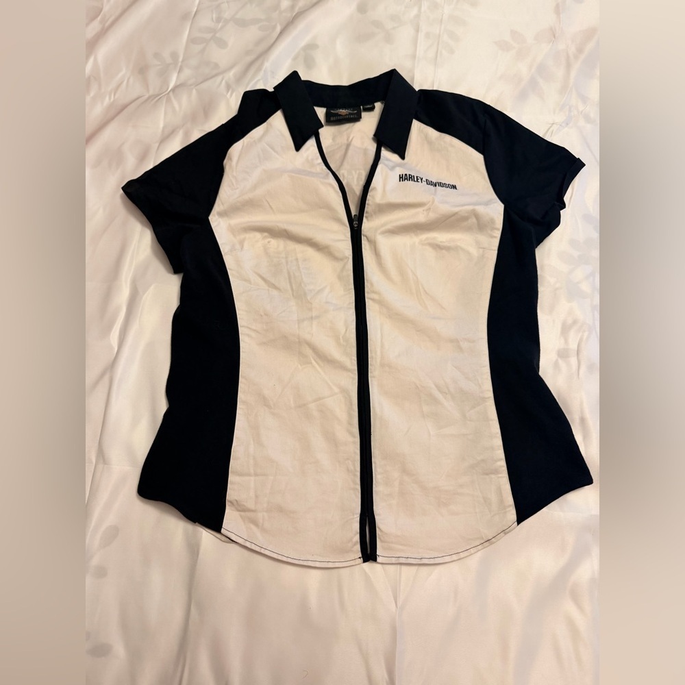Harley-Davidson Black and White Collared Shirt